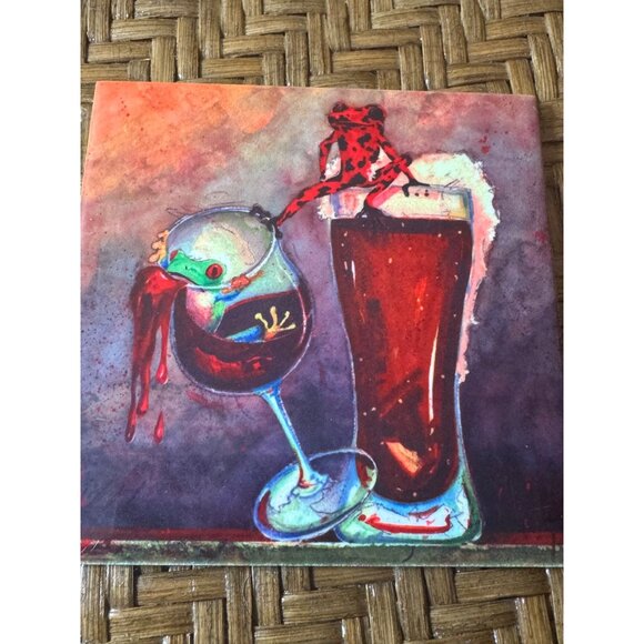 Whimsical Frog Art Ceramic Coasters Set Of 2 - Picture 5 of 7